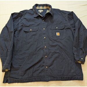 Carhartt 104146 Ripstop Shirt Jac Jacket Flannel Lined Navy 2XL Regular